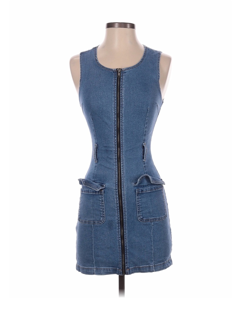 Rewash Blue Denim Zip-Front Belted Mini Dress - Picture 4 of 5